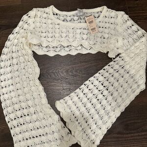 Cream Crochet Bell Sleeve Shrug